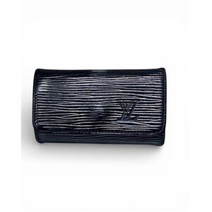 Louis Vuitton Black Epi Leather Key Holder With Gold Hardware And Snap Closure